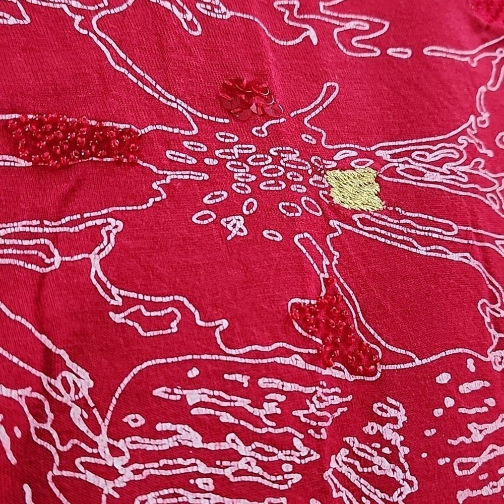 Bella Carra Graphic Tee Women's Large Red Floral Sequin Y2K Boho Embroidered - Picture 10 of 10